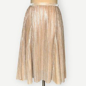 Maeve Anthropologie Metallic Pleated Skirt XS Blush Gold Jewel Shiny Midi EUC